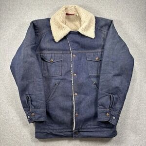 Vintage Dickies Sherpa Lined Denim Jean Jacket Western Trucker‎ Coat Mens Small